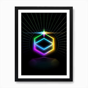 Neon Geometric Glyph in Candy Blue and Pink with Rainbow Sparkle on Black n.0100 Art Print