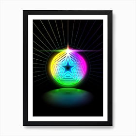 Neon Geometric Glyph in Candy Blue and Pink with Rainbow Sparkle on Black n.0438 Art Print