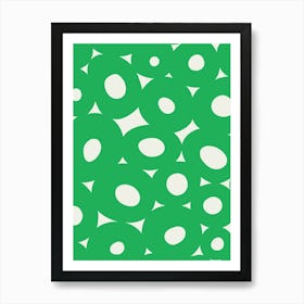 Abstract Organic Circular and Oval Cells Green on Cream Art Print