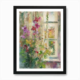 Seat Pea Flowers On A Cottage Window 3 Art Print