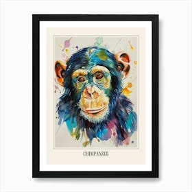 Chimpanzee Colourful Watercolour 3 Poster Art Print