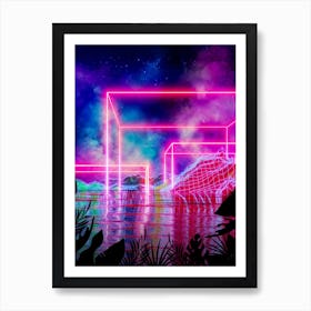 Neon palms landscape: Cube [synthwave/vaporwave/cyberpunk] — aesthetic retrowave neon poster Art Print