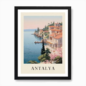 Antalya Turkey 1 Vintage Pink Travel Illustration Poster Art Print