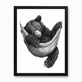 Malayan Sun Bear Napping In A Hammock Ink Illustration 4 Art Print