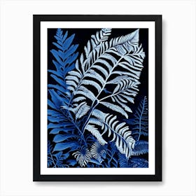 Crisped Blue Fern Linocut Art Print