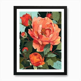 Roses On A Blue Background 1 Art Print