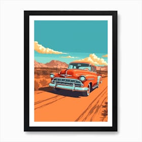 A Chevrolet Silverado Car In Route 66 Flat Illustration 4 Art Print