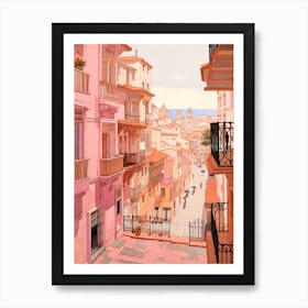 Cartagena Spain 2 Vintage Pink Travel Illustration Art Print