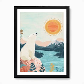 Polar Bear Looking At A Sunset From A Mountaintop Storybook Illustration 2 Art Print