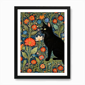 William Morris Black Cat In Flowers 4 Art Print