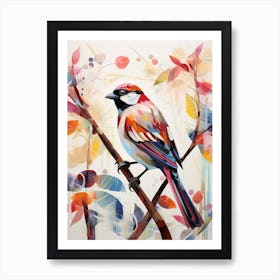 Bird Painting Collage House Sparrow 1 Art Print