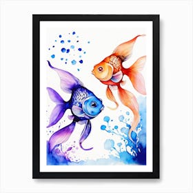 Twin Goldfish Watercolor Painting (27) Art Print