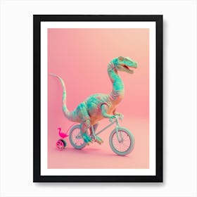 Pastel Toy Dinosaur On A Bike 2 Art Print