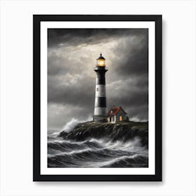 Lighthouse At Night Art Print