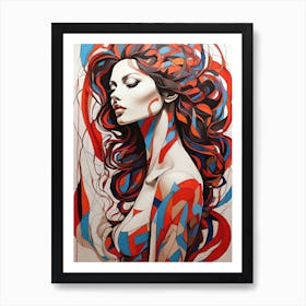 Woman With Red And Blue Hair 1 Art Print