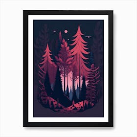 A Fantasy Forest At Night In Red Theme 24 Art Print