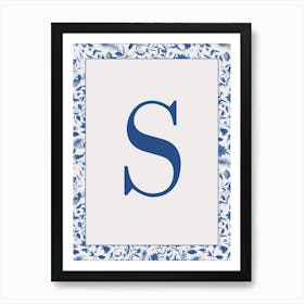 Letter S Monogram Initial Blue Art Print