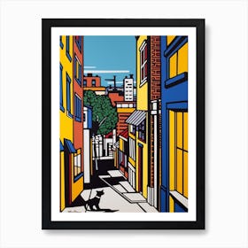 Painting Of Cape Town With A Cat In The Style Of Pop Art, Illustration Style 4 Art Print