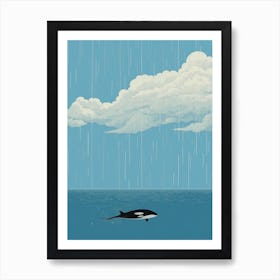 Orca Whale In The Rain Minimalist Art Print