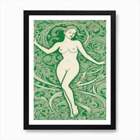 Nude Woman In Green Line art Art Print