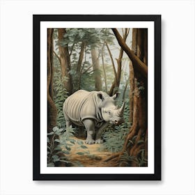 Rhino In The Shadows Of The Trees Realistic Illustration 2 Art Print