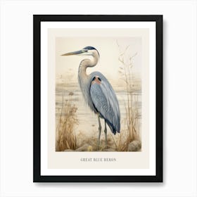 Vintage Bird Drawing Great Blue Heron 2 Poster Art Print