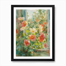 Nasturtium Flowers On A Cottage Window 3 Art Print