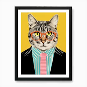 Cat in a suit wearing glasses  Art Print