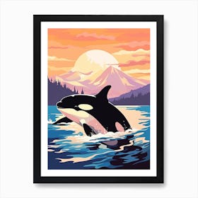 Orca Whale And Mountain At Sunset Art Print