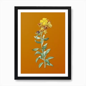 Vintage Yellow Wallflower Bloom Botanical on Sunset Orange Art Print