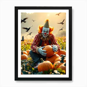 Clown In Pumpkin Field - Diverse Art Illustration 57 Art Print