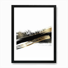 Abstract Gold And Black Brush Strokes Art Print