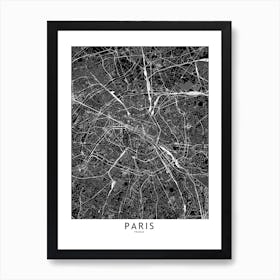 Paris Black And White Map Poster