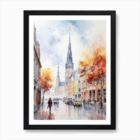 Riga Latvia In Autumn Fall, Watercolour 4 Art Print