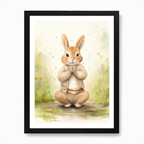 Bunny Practicing Yoga Rabbit Prints Watercolour 3 Art Print
