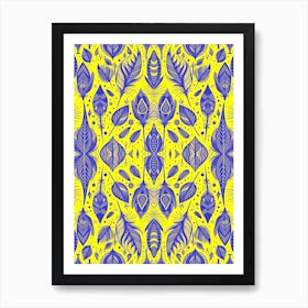 Neon Vibe Abstract Peacock Feathers Yellow And Blue 1 Art Print