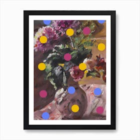 Classic Vase of Flowers And Dots Art Print