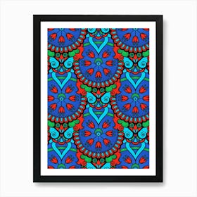 Blue And Red Floral Pattern - Iznik — Turkish pattern Art Print