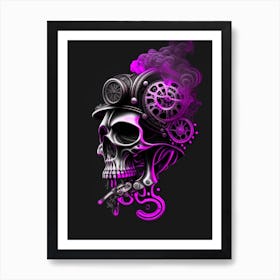 Skull With Psychedelic Patterns Pink 2 Stream Punk Art Print