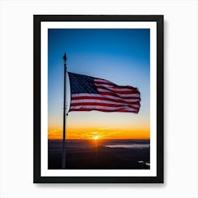 American Flag Rippling In The Wind At Sunrise Red And Blue Stripes Forming A Vivid Pattern Symboliz (4) Art Print