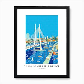 Zakim Bunker Hill, Boston Colourful 4 Travel Poster Art Print