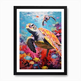 Turtle Friends In Colourful Ocean Art Print
