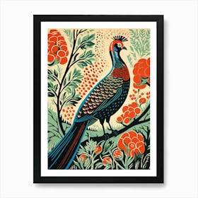 Vintage Bird Linocut Pheasant 8 Art Print