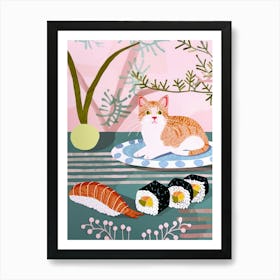 Cat And Sushi 4 Art Print