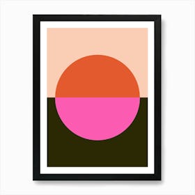 Bold Modern Geometric Circle Shape in Pink Red and Black Art Print