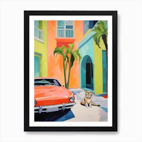 Chevrolet Camaro Vintage Car With A Cat, Matisse Style Painting 2 Art Print