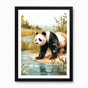 Giant Panda Standing On A Riverbank Storybook Illustration 4 Art Print