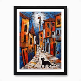 Painting Of Buenos Aires With A Cat In The Style Of Surrealism, Miro Style 4 Art Print