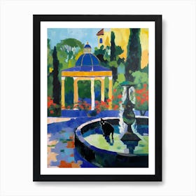 Painting Of A Cat In Tivoli Gardens, Italy In The Style Of Matisse 01 Art Print