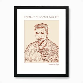 Line Art Minimalist – Portrait Of Doctor Felix Rey – Vincent Van Gogh 1 Poster